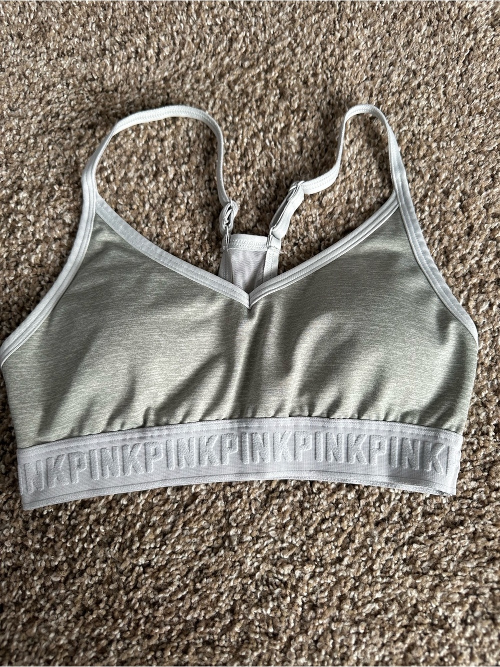 PINK Victoria's Secret Women's Light Green Bralette with Elastic Logo Band